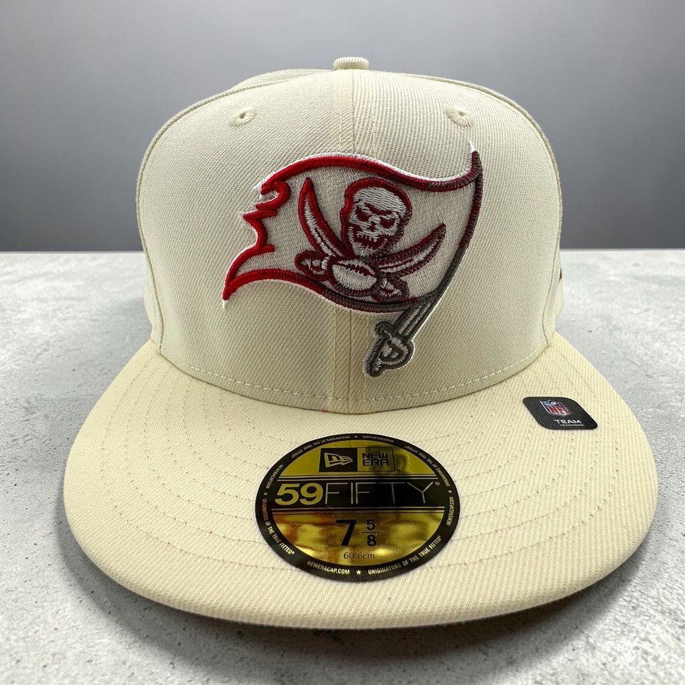 Tampa Bay Buccaneers Fitted Hat Size 7 5/8 Cream New Era 59FIFTY NFL Cap NEW‎